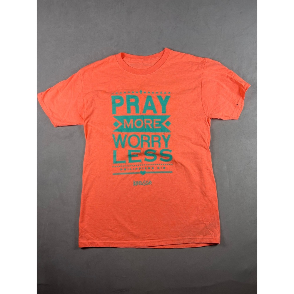Kerusso Mens Pray More Worry Less Philippians 4:6 Graphic T-Shirt Orange Small